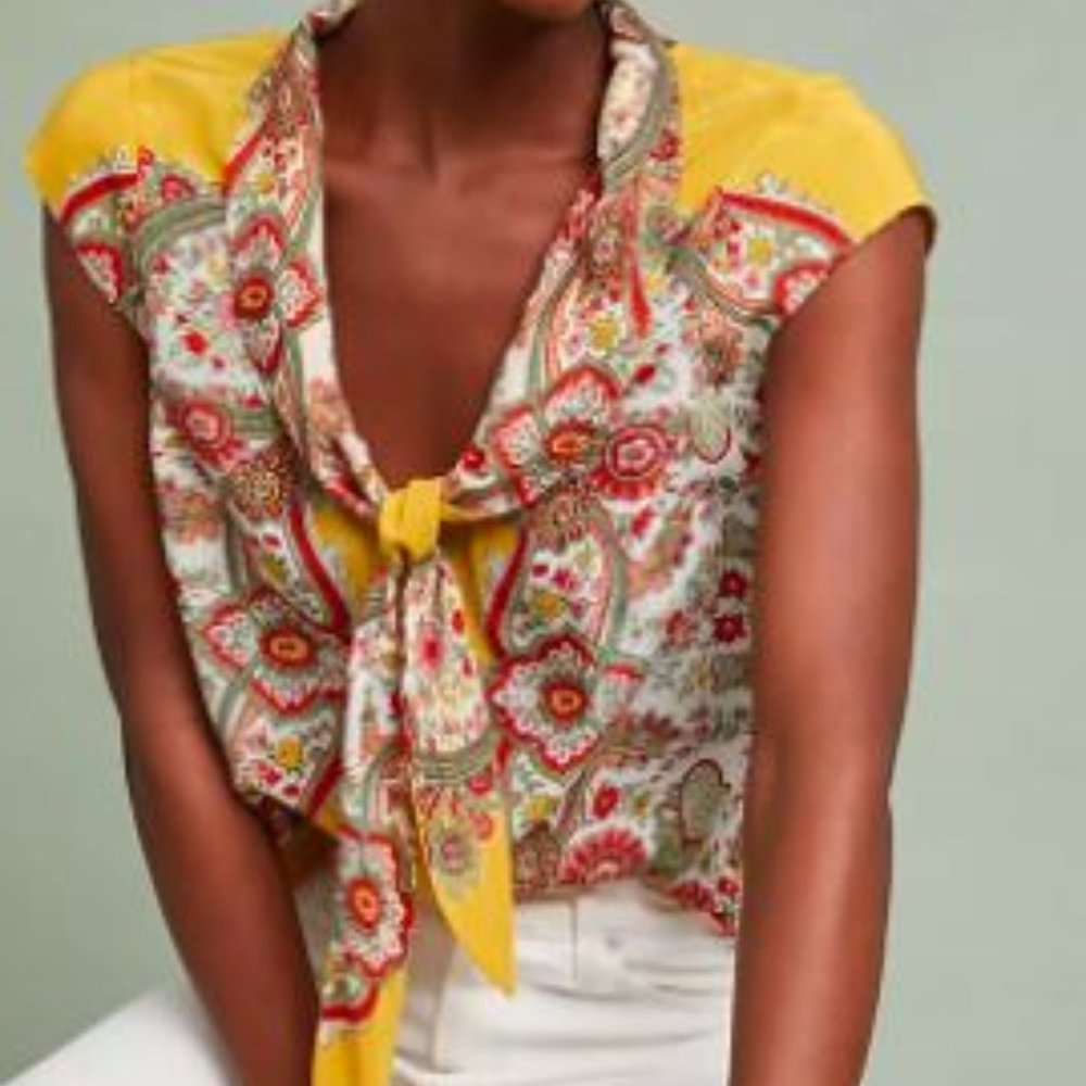 Scarf-Printed Silk Blouse
